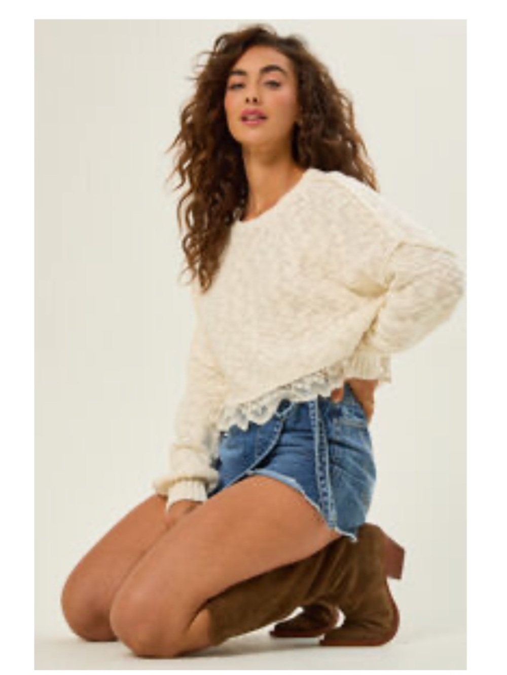 Altar’d State Katy Lace Hem Crop Sweater NWT XXL